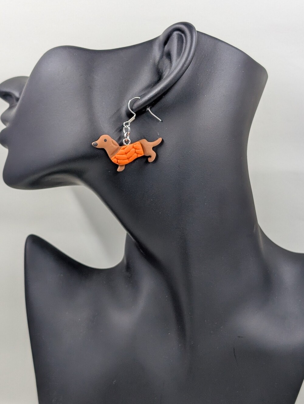 Dachshund In Orange Sweater Earrings